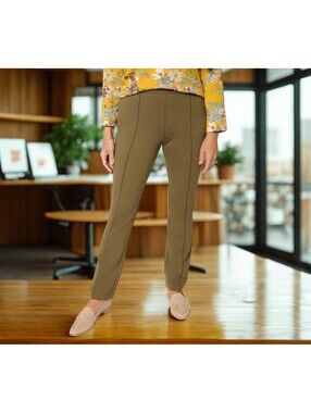 Martha Stewart Signature Regular Knit Ponte Ankle Pants Dark Olive Size XXS